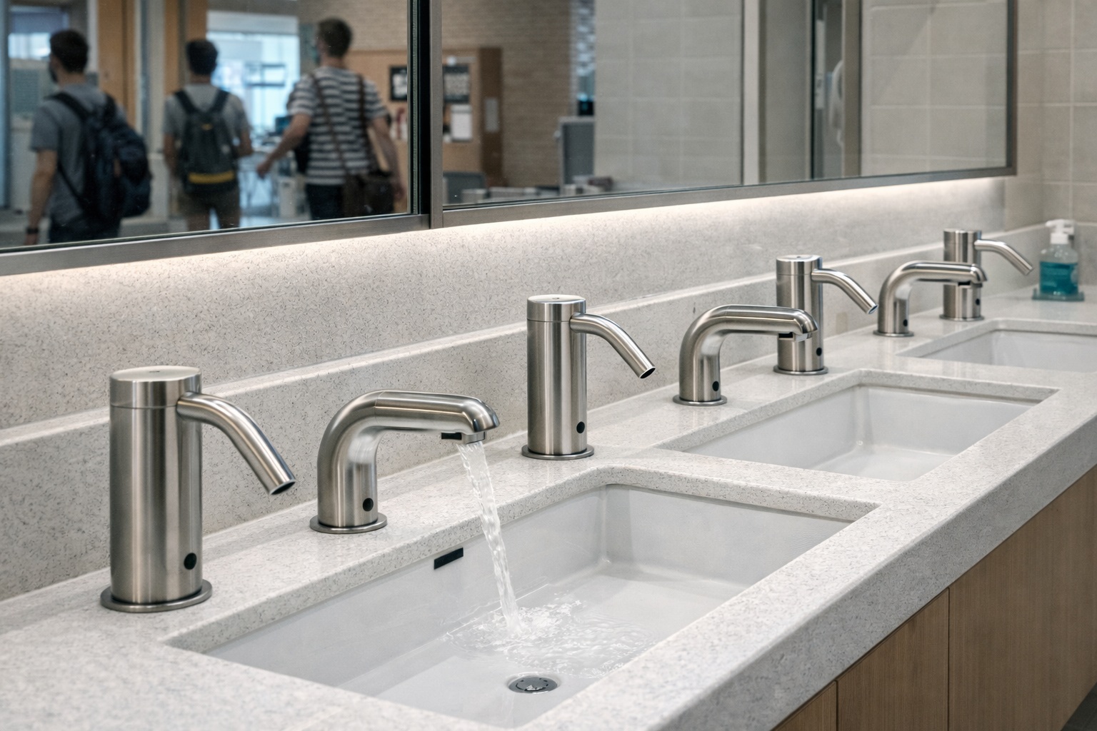 Modern touchless wash stations in use with coordinated finishes